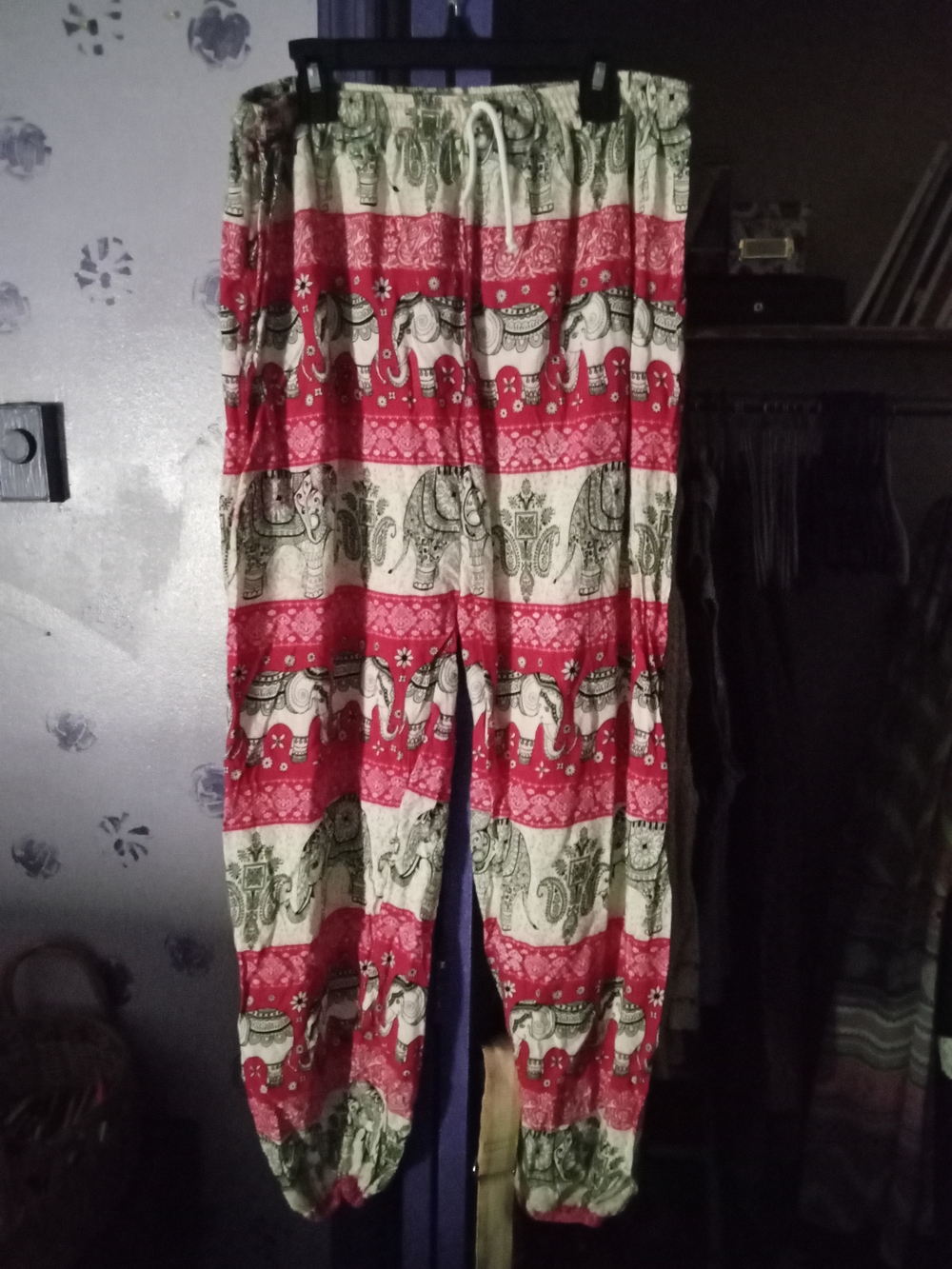 Pink And White Elephant Pants Jogger Legs